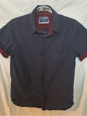 Eighth Avenue Men's Short-Sleeve Dark Purple Dot Button-Up Shirt